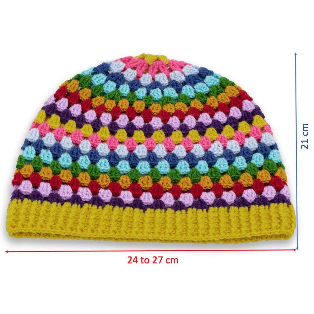 Rainbow Hand-Knit Crochet Beanie Hat