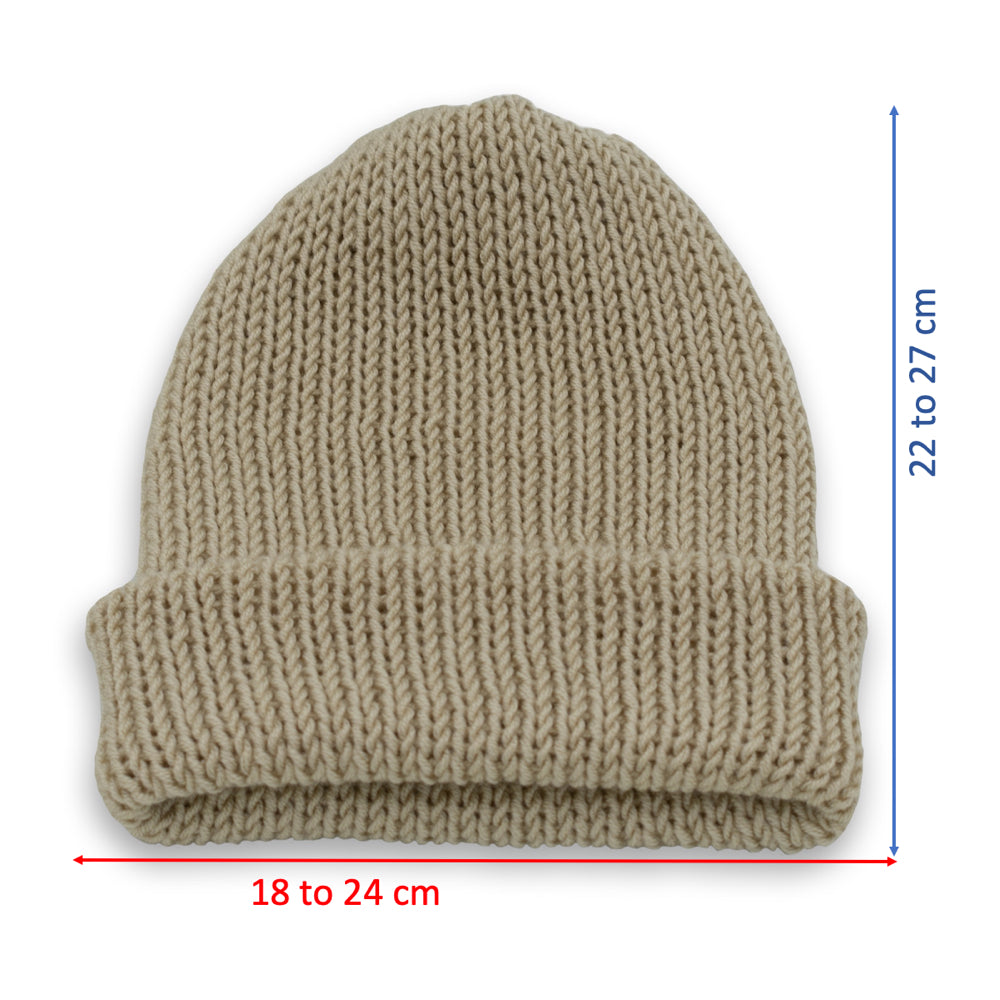 Double-Faced Beanie Hat with Button | Beige