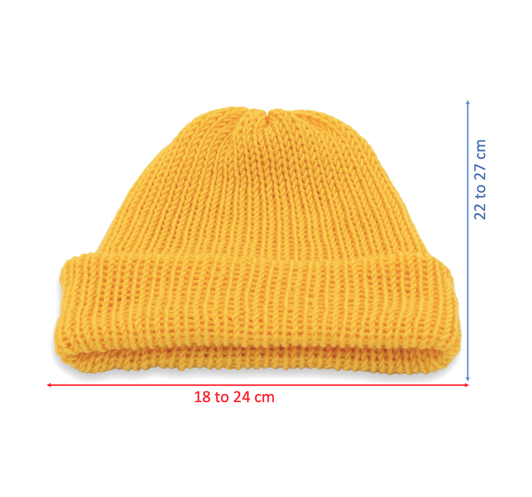 Double-Faced Beanie Hat with Button | Yellow