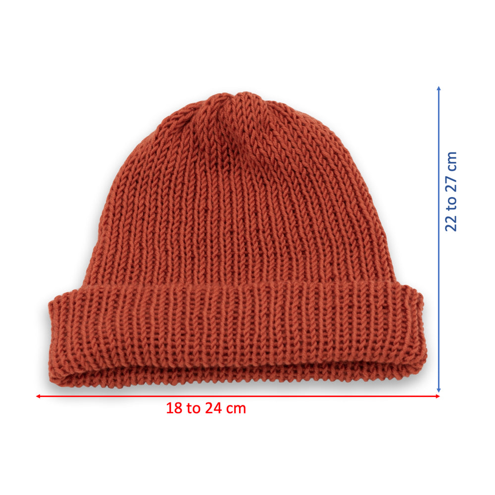 Double-Faced Beanie Hat with Button | Orange