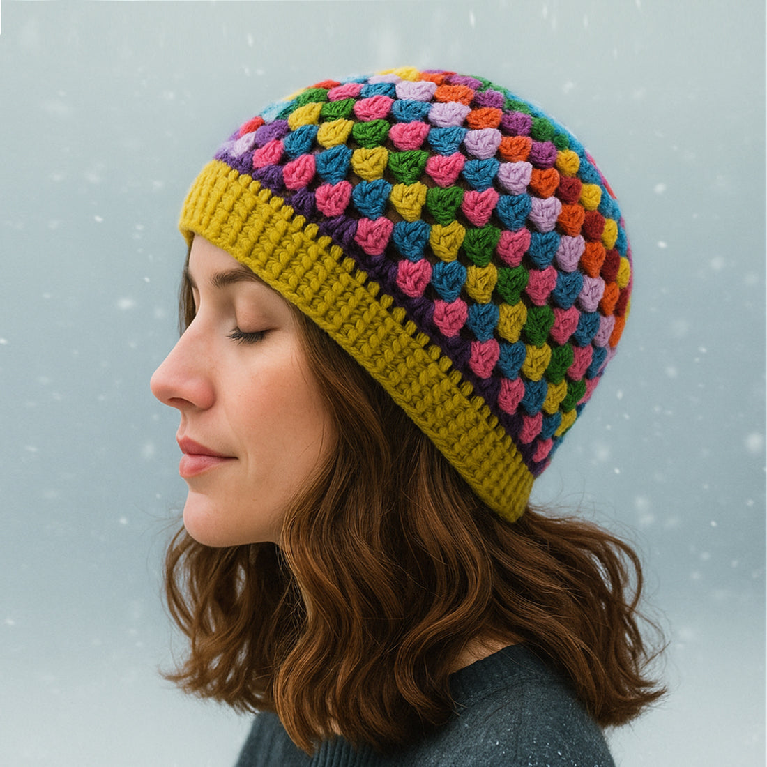 Rainbow Hand-Knit Crochet Beanie Hat