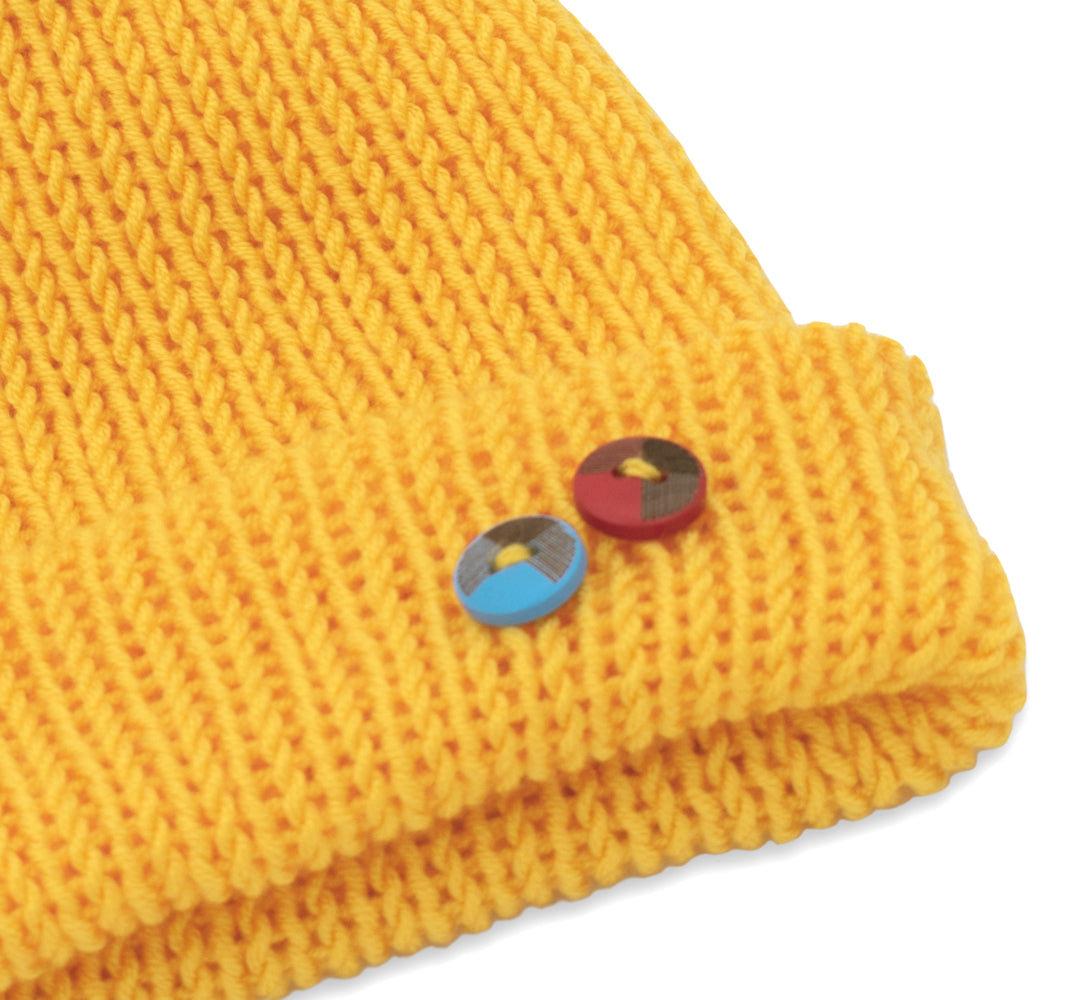 Double-Faced Beanie Hat with Button | Yellow