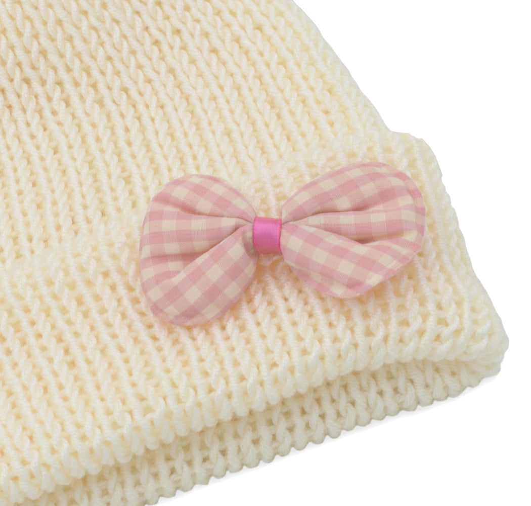 Kids Beanie Hat with Pink Accessories | Cream
