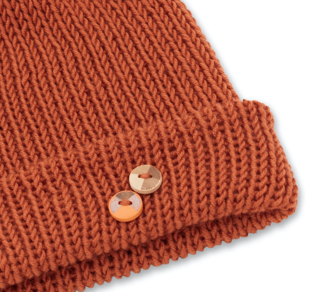 Double-Faced Beanie Hat with Button | Orange