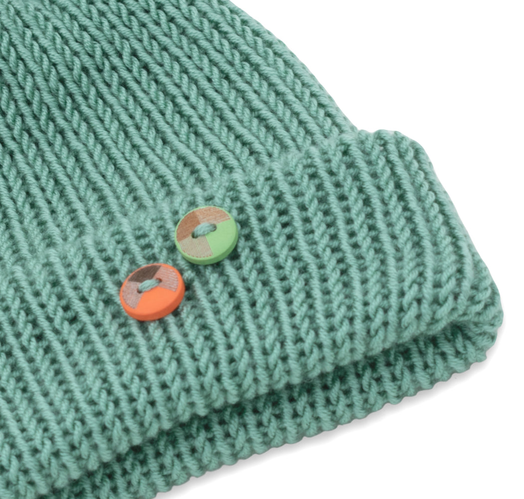 Double-Faced Beanie Hat with Button | Mint