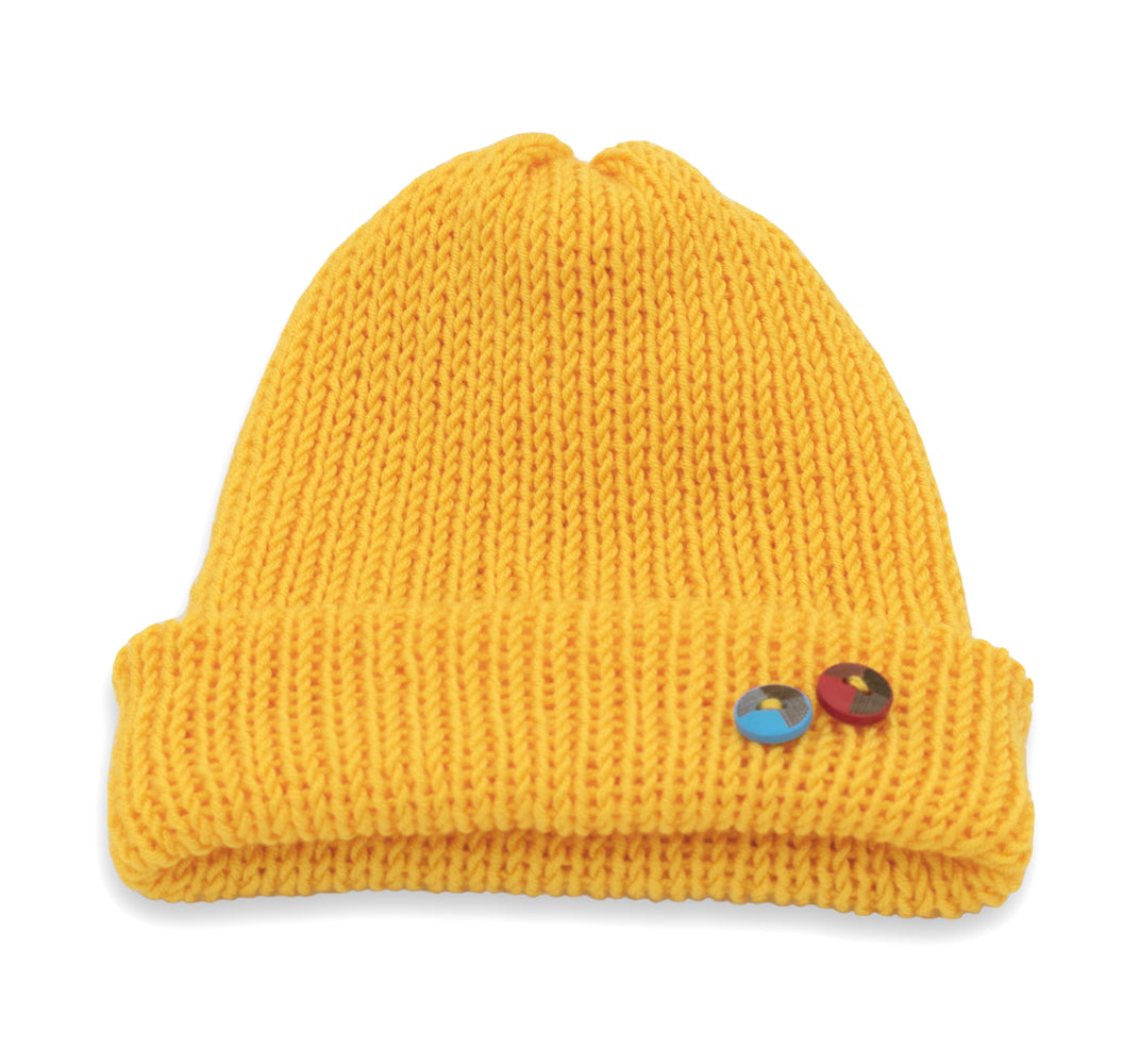 Double-Faced Beanie Hat with Button | Beige