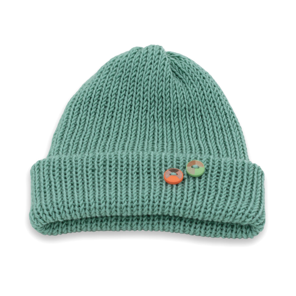 Double-Faced Beanie Hat with Button | Beige