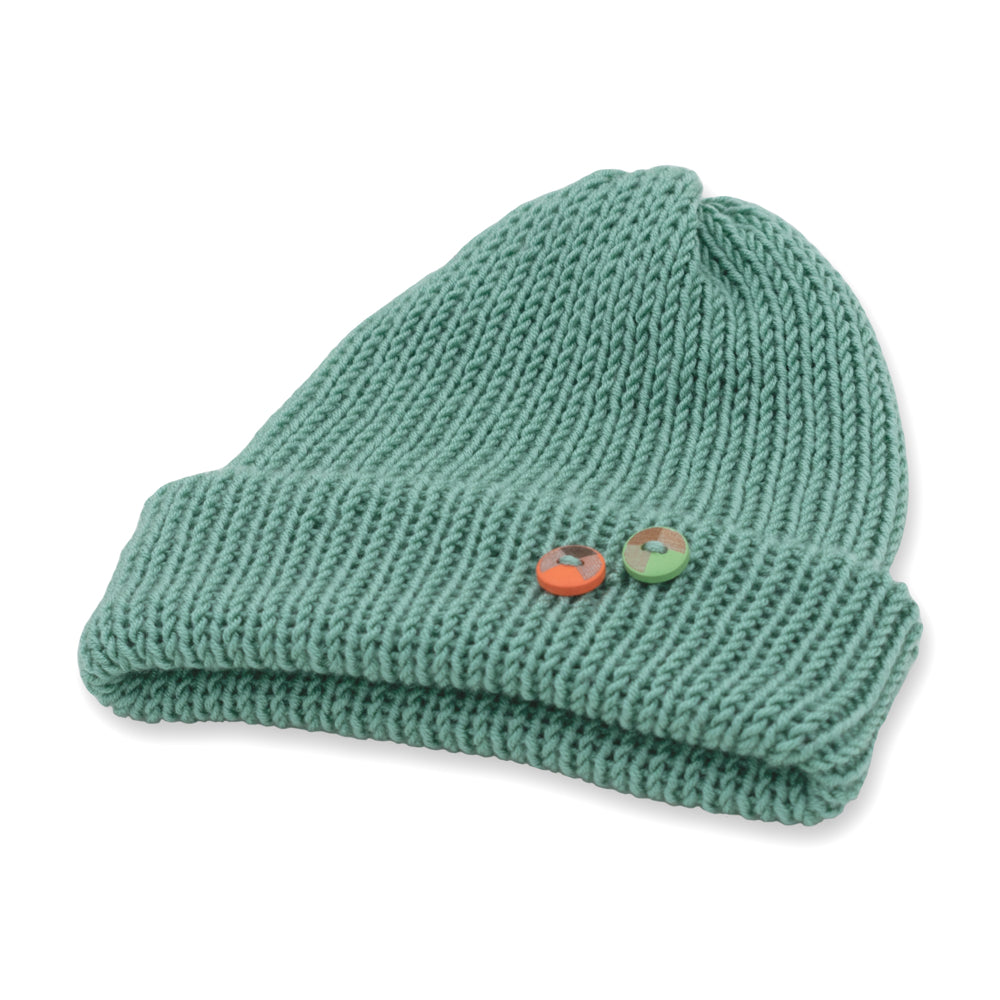 Double-Faced Beanie Hat with Button | Mint