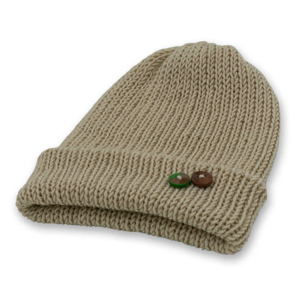Double-Faced Beanie Hat with Button | Beige