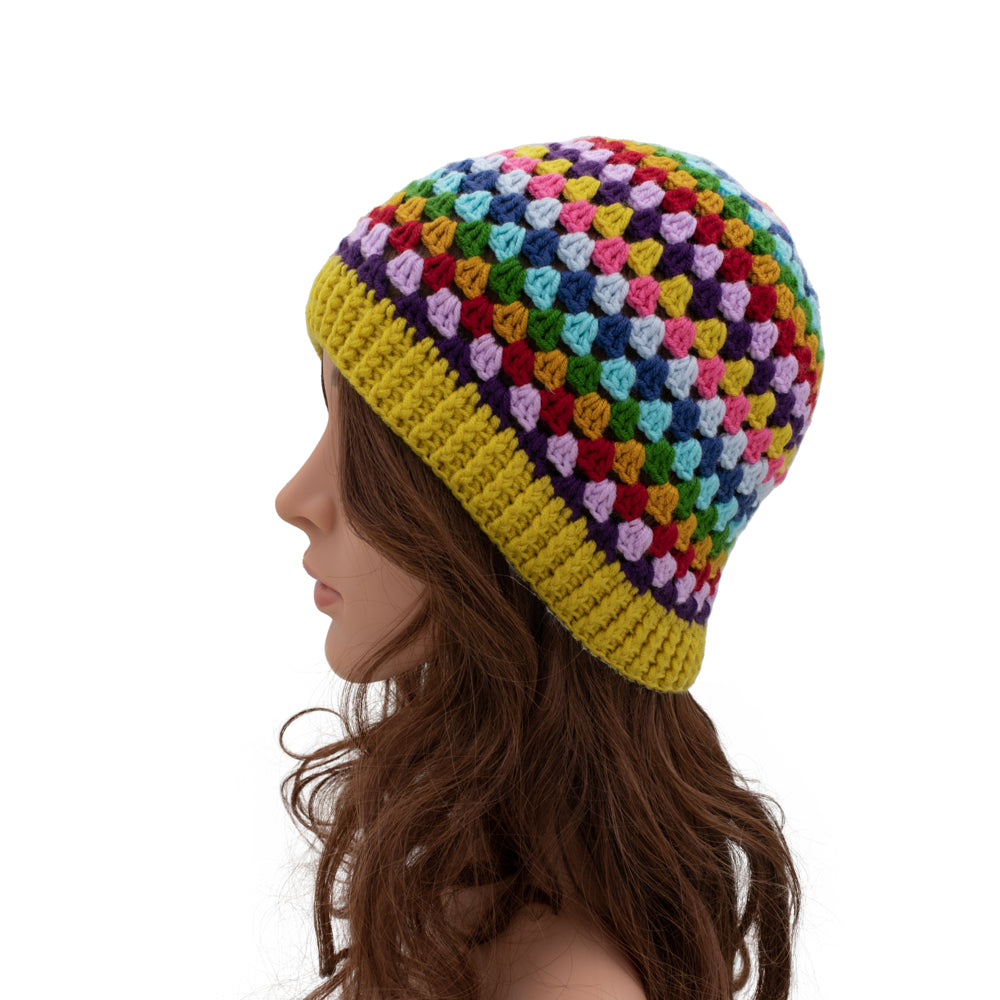 Rainbow Hand-Knit Crochet Beanie Hat