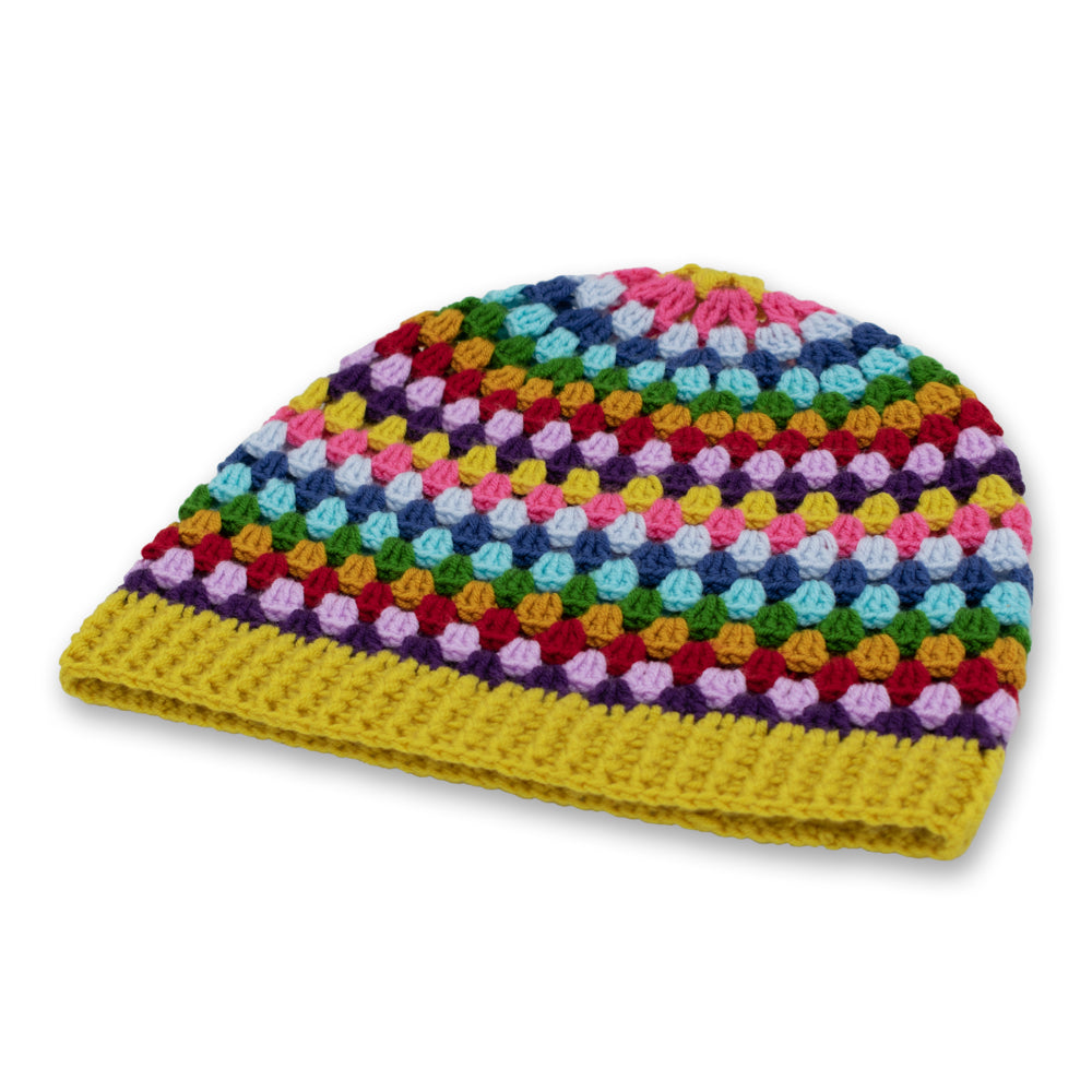 Rainbow Hand-Knit Crochet Beanie Hat