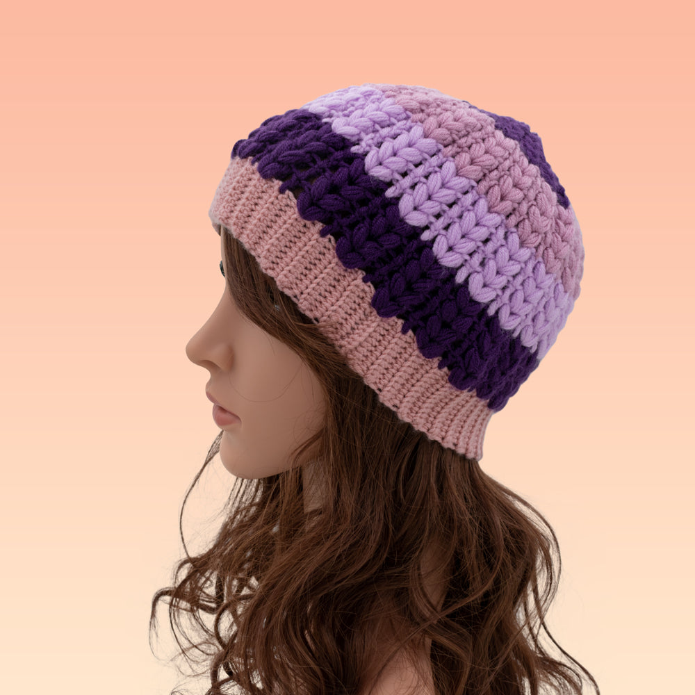 Vintage Hand-Knit Pink Beanie Hat