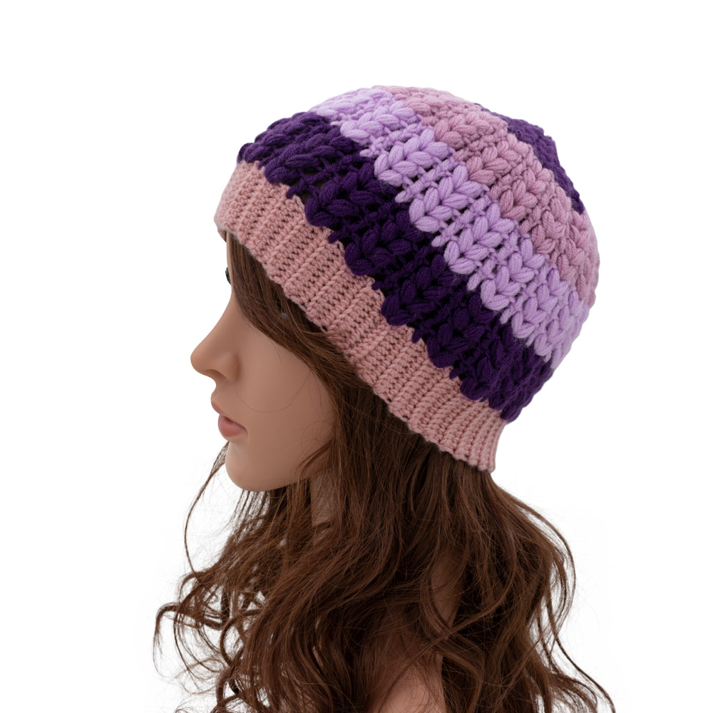 Vintage Hand-Knit Pink Beanie Hat