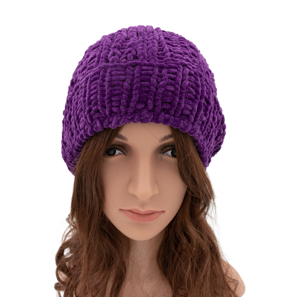 Velvety Soft Beanie Hat | Purple