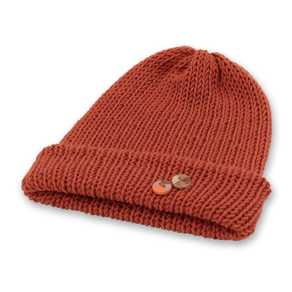 Double-Faced Beanie Hat with Button | Orange