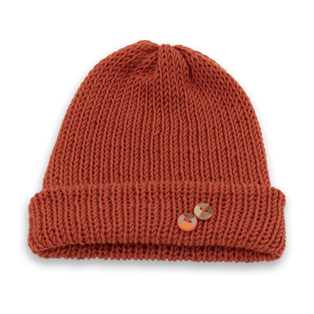Double-Faced Beanie Hat with Button | Beige