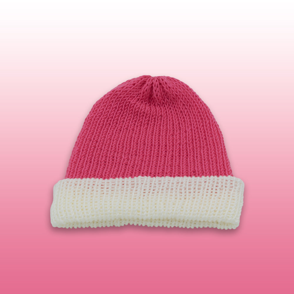 Reversible Knit Beanie Hat - Pink