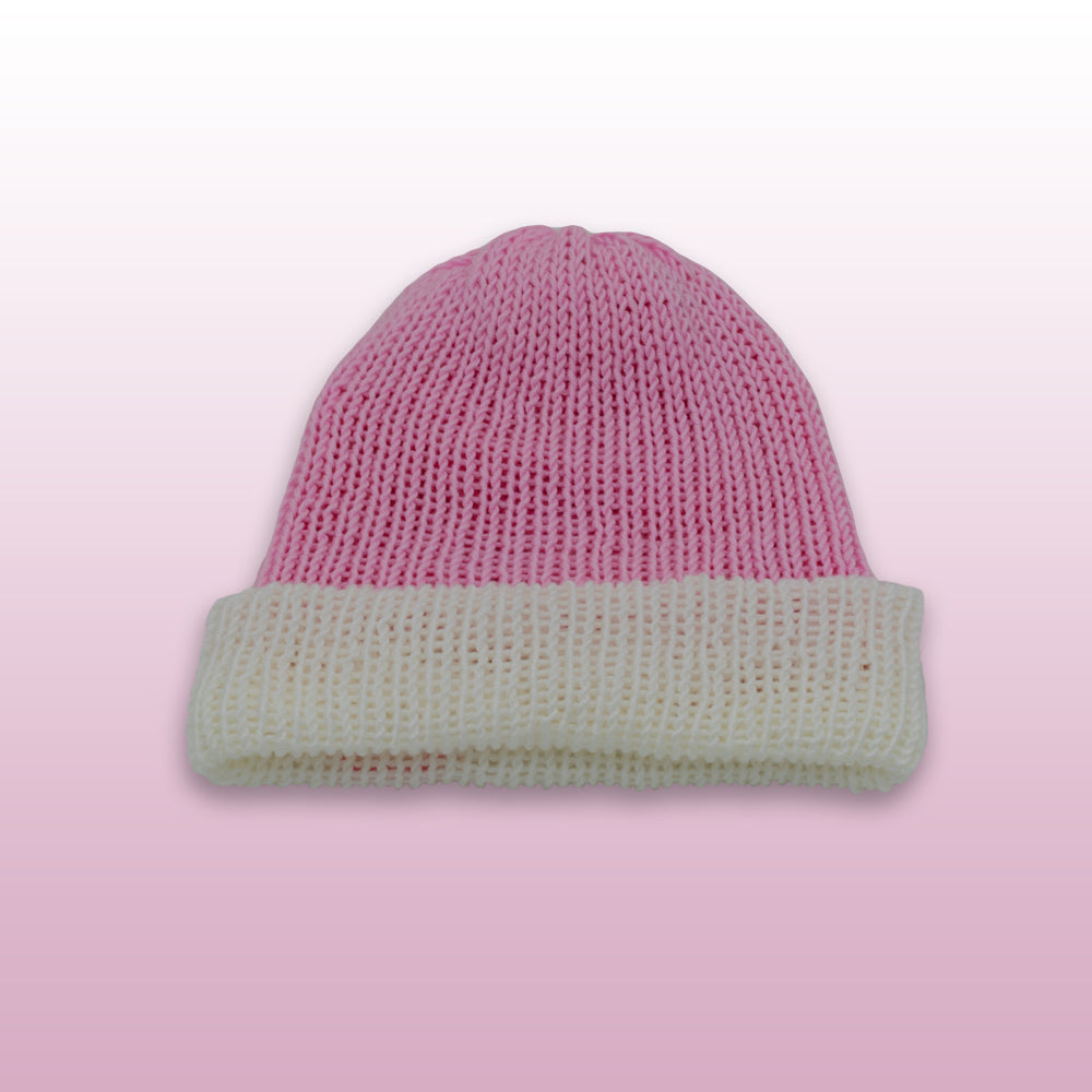 Reversible Knit Beanie Hat - Pink