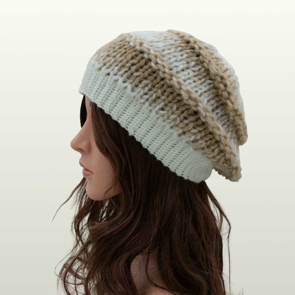 Slouchy Wool Beanie Winter Hat | Beige
