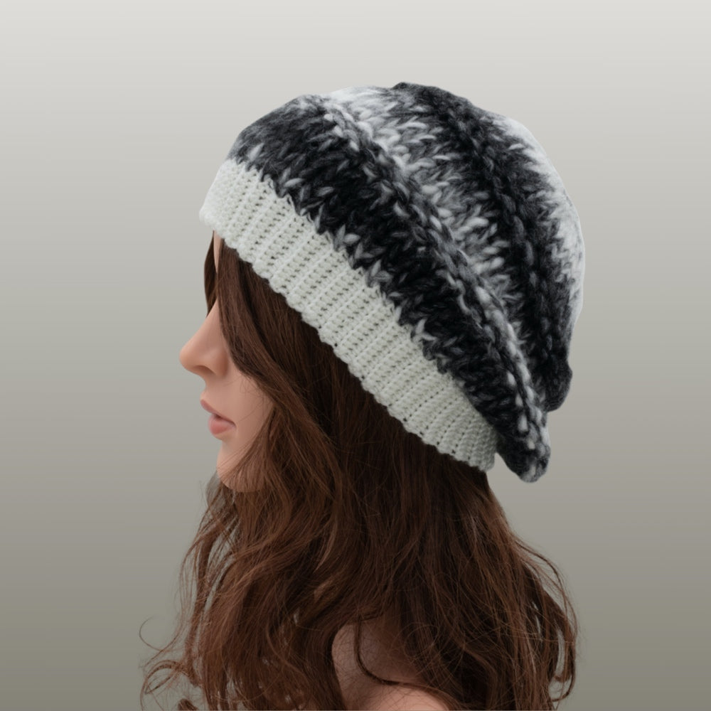 Slouchy Wool Beanie Winter Hat | Black
