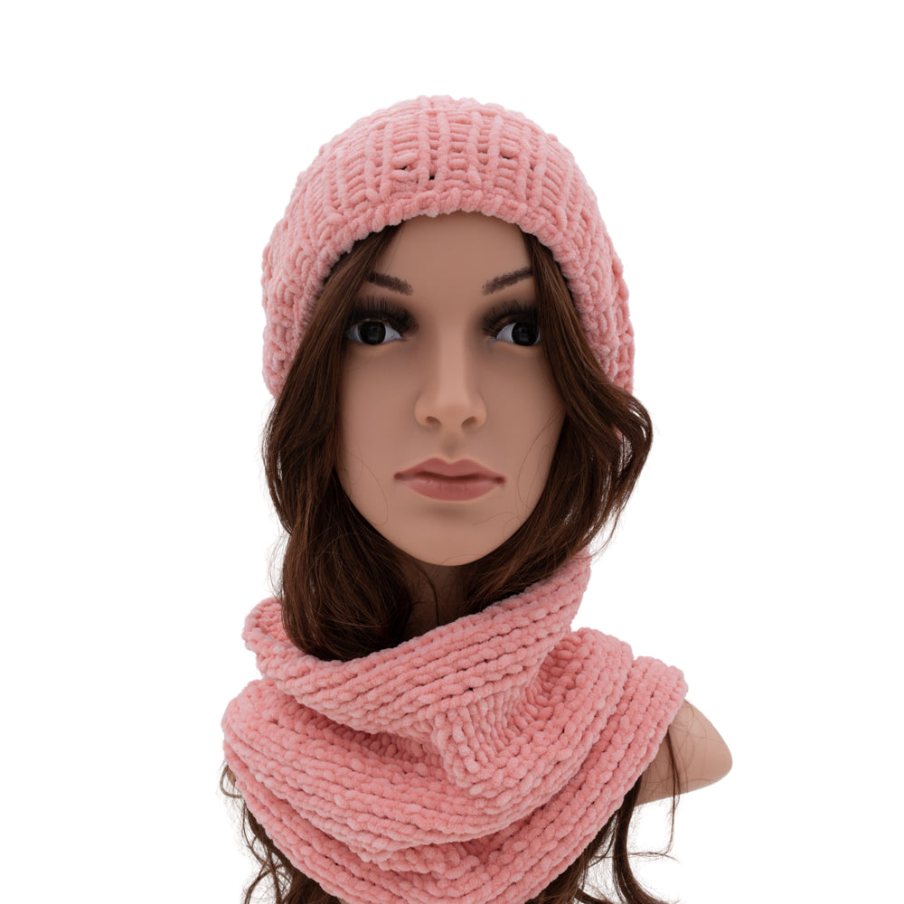 Velvety Soft Beanie & Neck Warmer Set | Pink