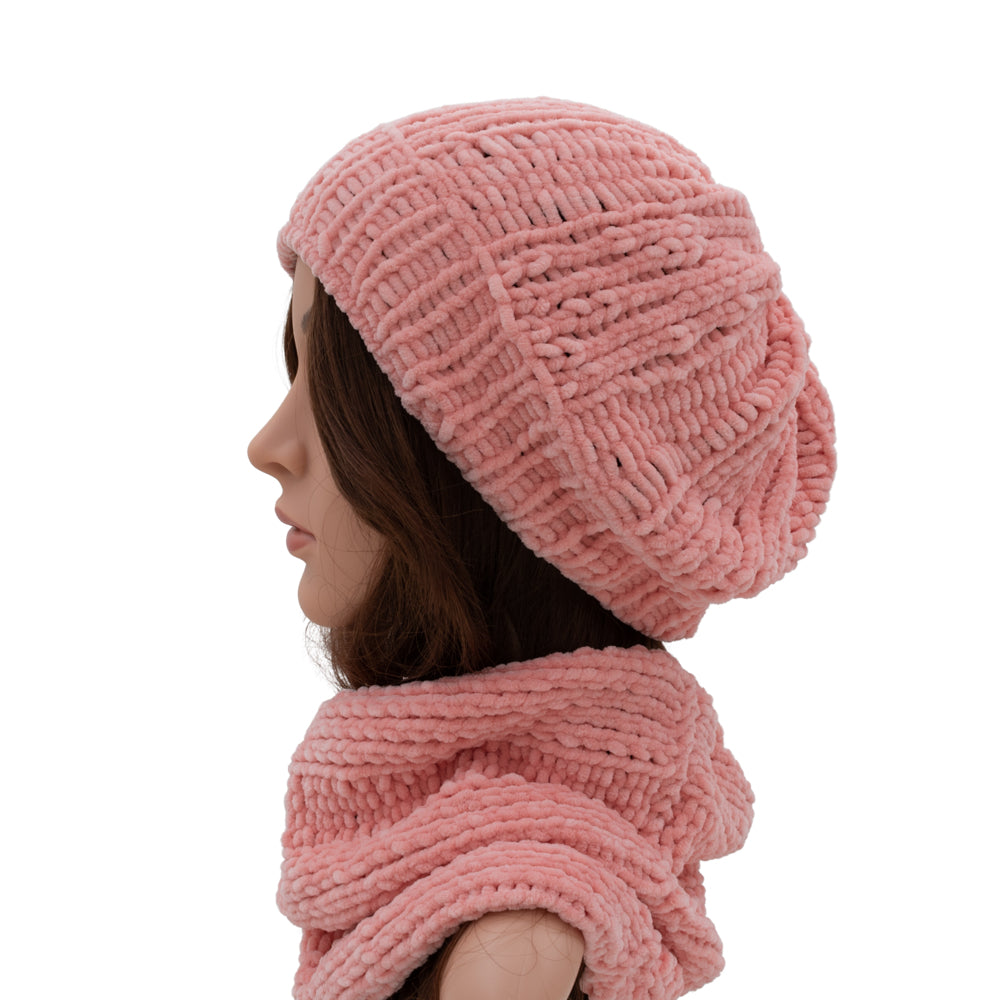 Velvety Soft Beanie & Neck Warmer Set | Pink
