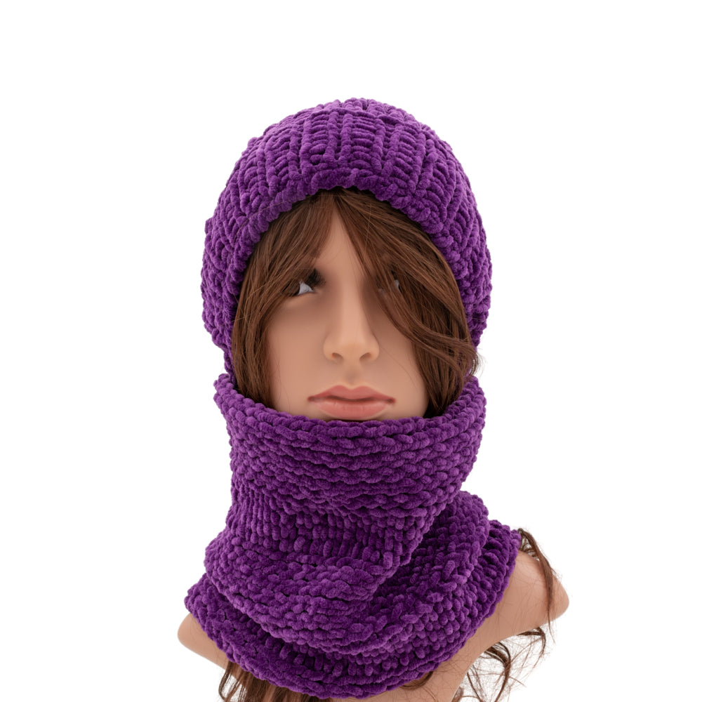 Velvety Soft Beanie & Neck Warmer Set | Purple